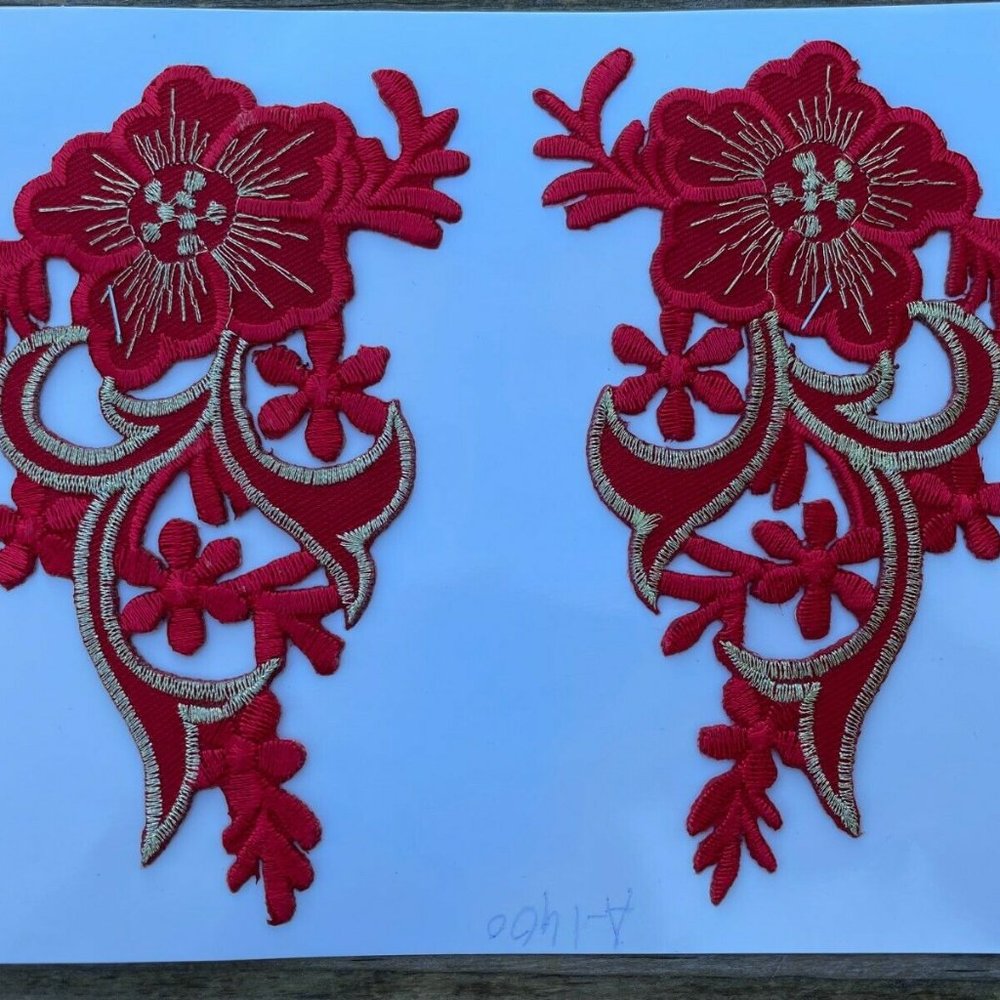 Embroidery Patches Iron On Red Applique Patches Clothes Jacket Jeans set of 2